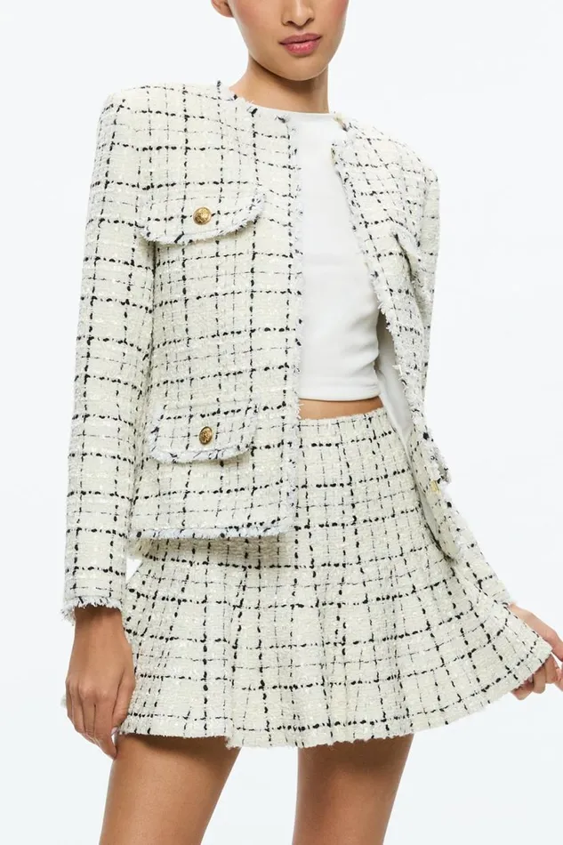 Alice Olivia Zona Mini Skirt Off Whiteblack Women Skirts