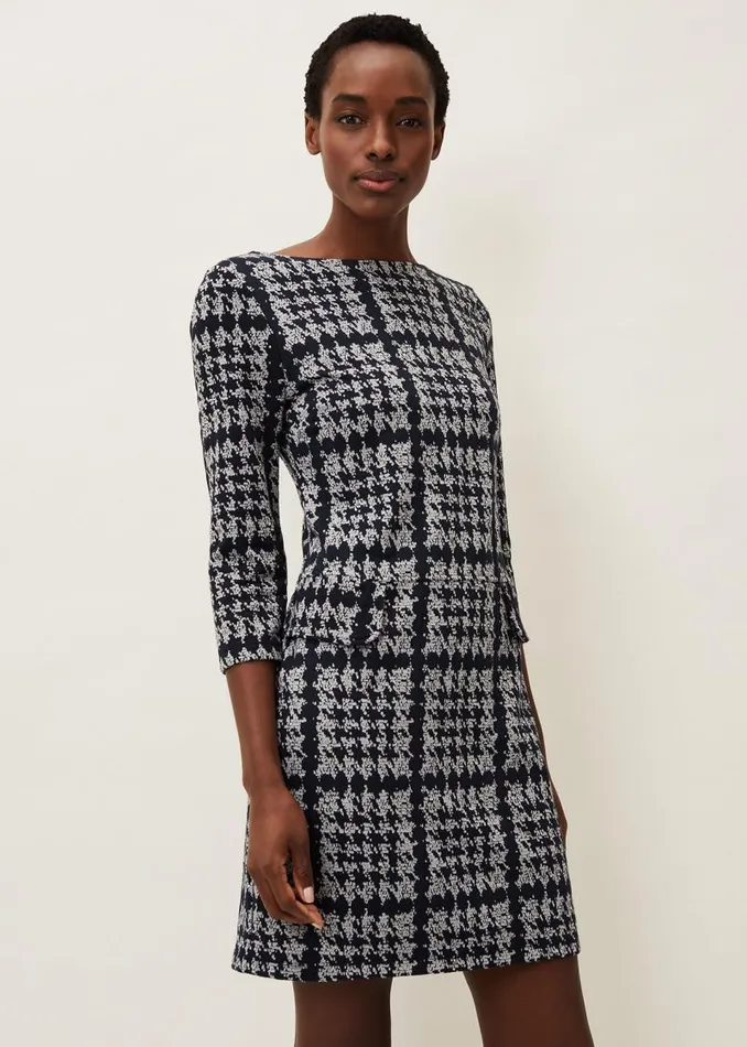 Amani Houndstooth Check Tunic Dress Navygrey Women Phase Eight Dresses