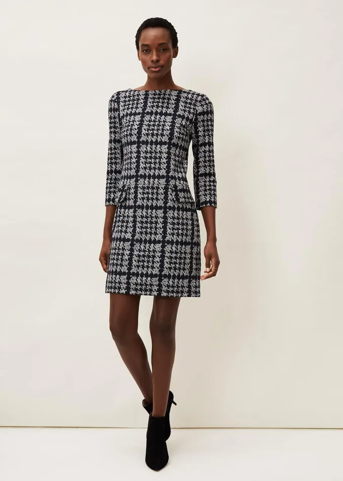 Amani Houndstooth Check Tunic Dress Navygrey Women Phase Eight Dresses