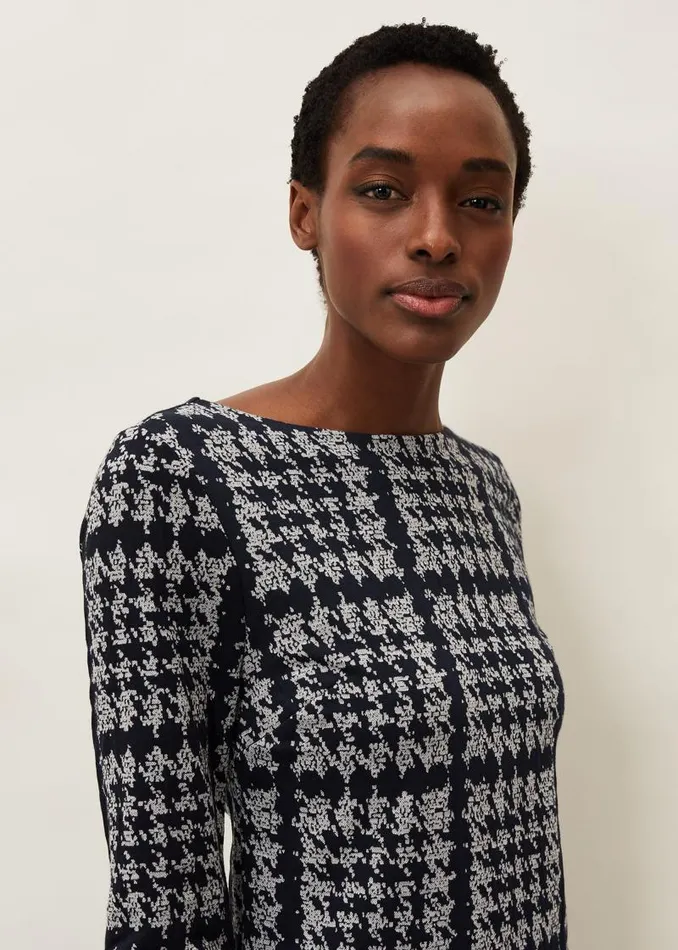 Amani Houndstooth Check Tunic Dress Navygrey Women Phase Eight Dresses