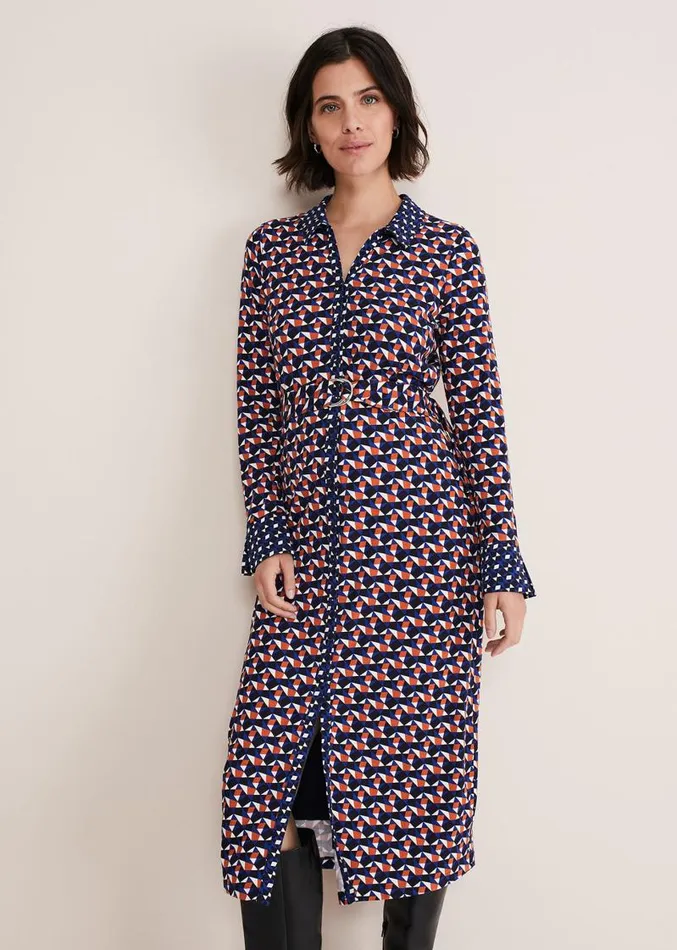 Amel Geo Fitted Jersey Dress Bluemulti Women Phase Eight Dresses