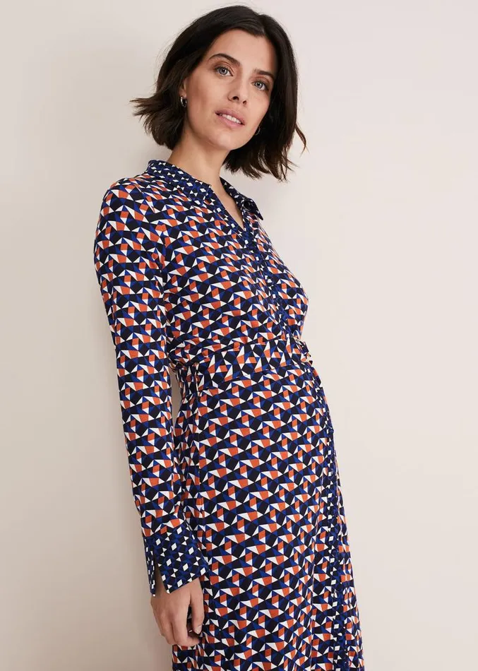 Amel Geo Fitted Jersey Dress Bluemulti Women Phase Eight Dresses