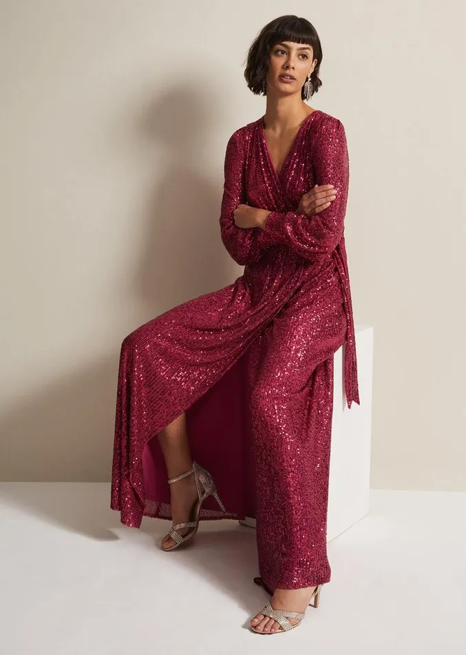 Amily Pink Sequin Maxi Dress Pink Women Phase Eight Dresses