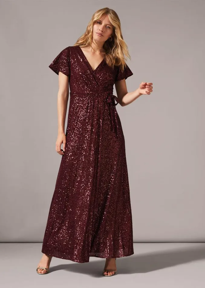 Amily Sequin Wrap Dress Garnet Women Phase Eight Dresses