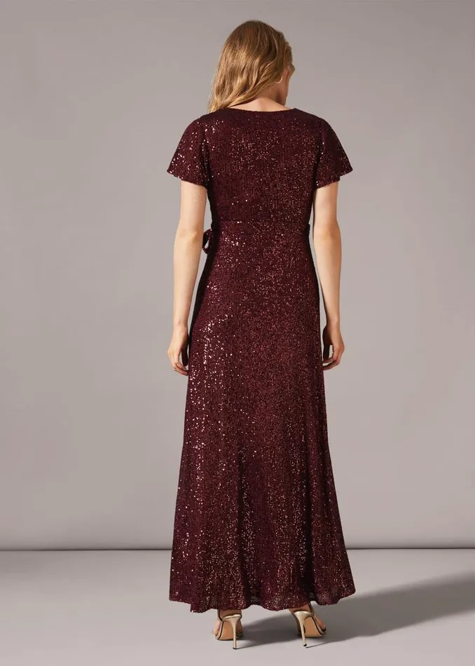 Amily Sequin Wrap Dress Garnet Women Phase Eight Dresses