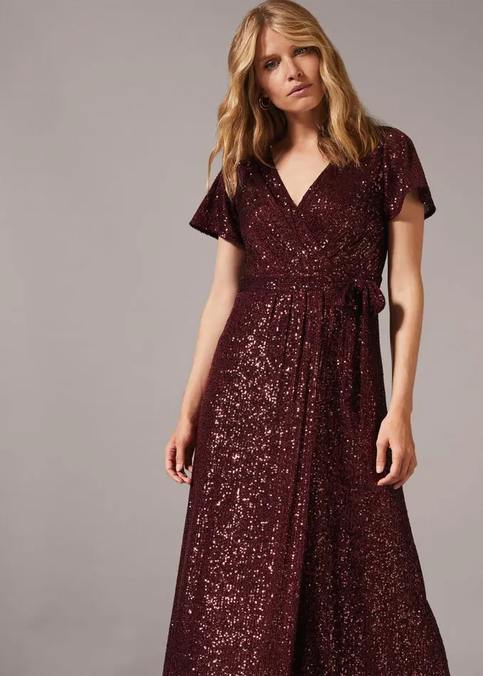 Amily Sequin Wrap Dress Garnet Women Phase Eight Dresses