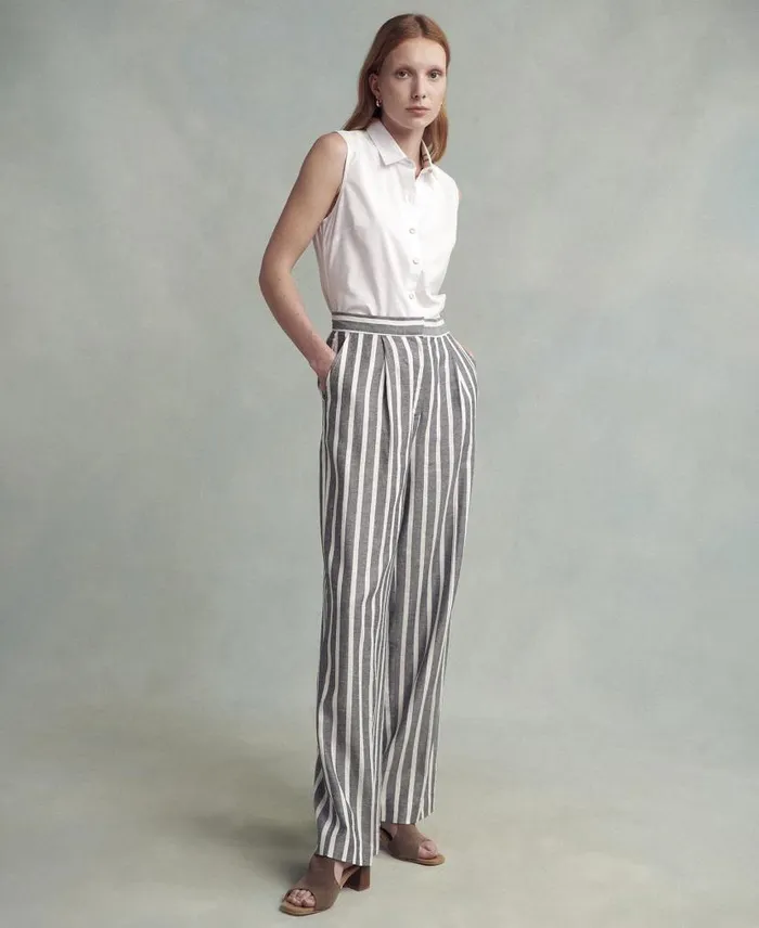 Annalise Striped Trousers Navy Stripe Women Barbour Trousers and Shorts