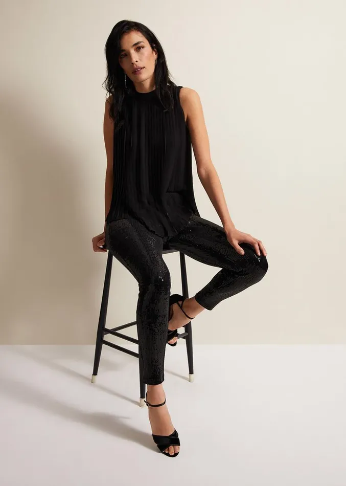 Ausha Black Sequin Leggings Black Women Phase Eight Trousers