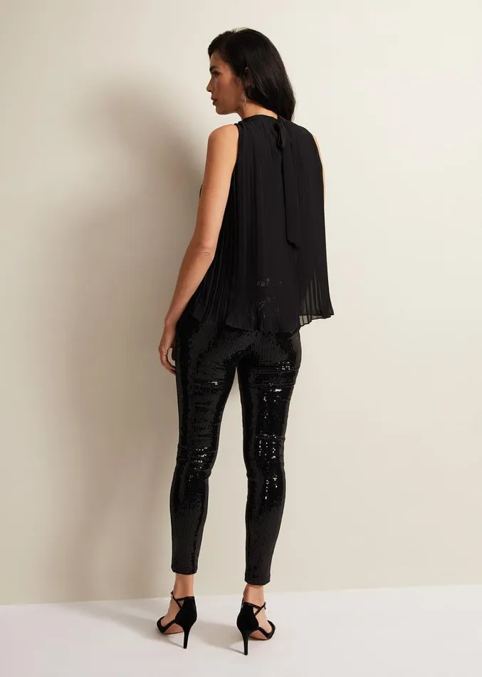 Ausha Black Sequin Leggings Black Women Phase Eight Trousers