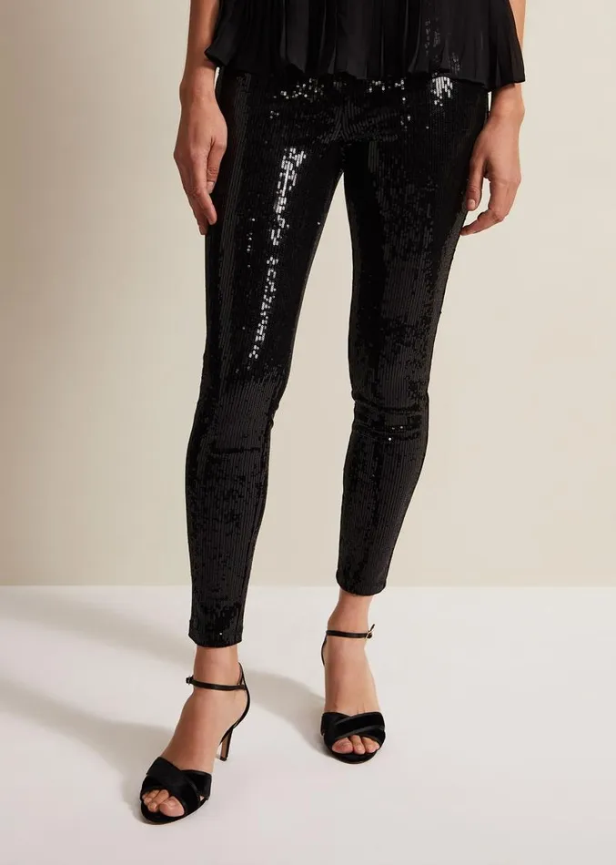 Ausha Black Sequin Leggings Black Women Phase Eight Trousers