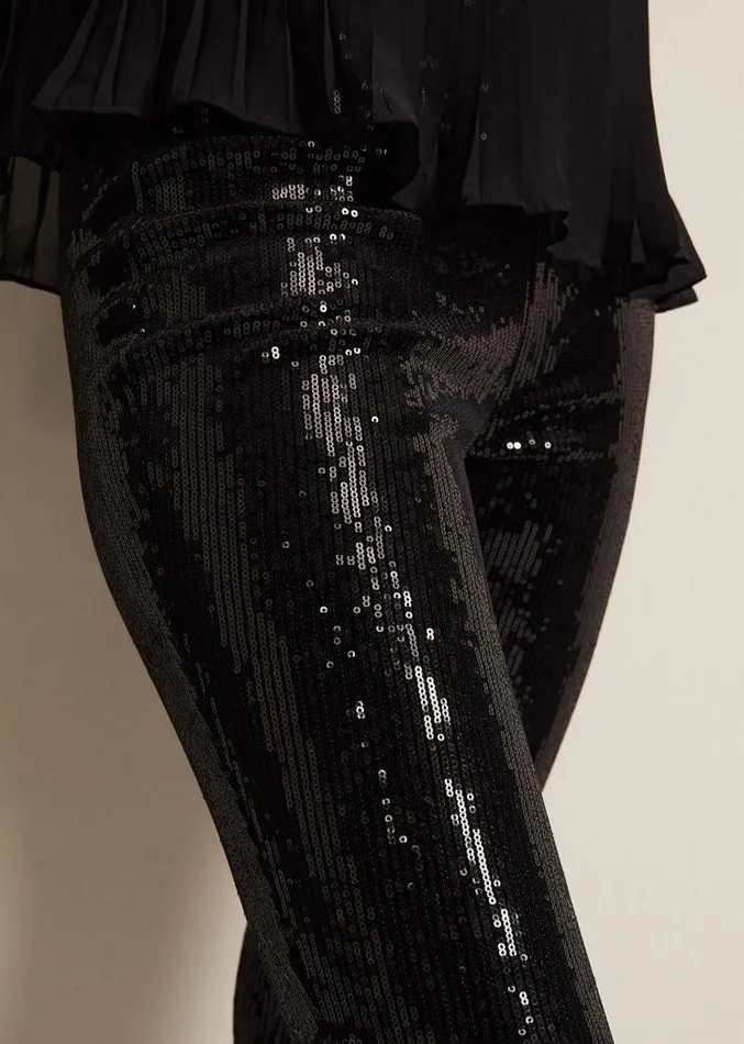 Ausha Black Sequin Leggings Black Women Phase Eight Trousers