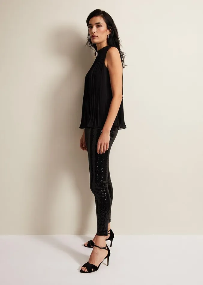 Ausha Black Sequin Leggings Black Women Phase Eight Trousers