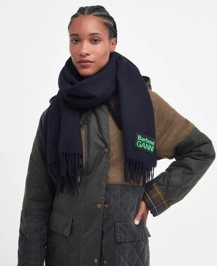 Barbour X GANNI Scarf Classic Navy Women Barbour Scarves and Wraps