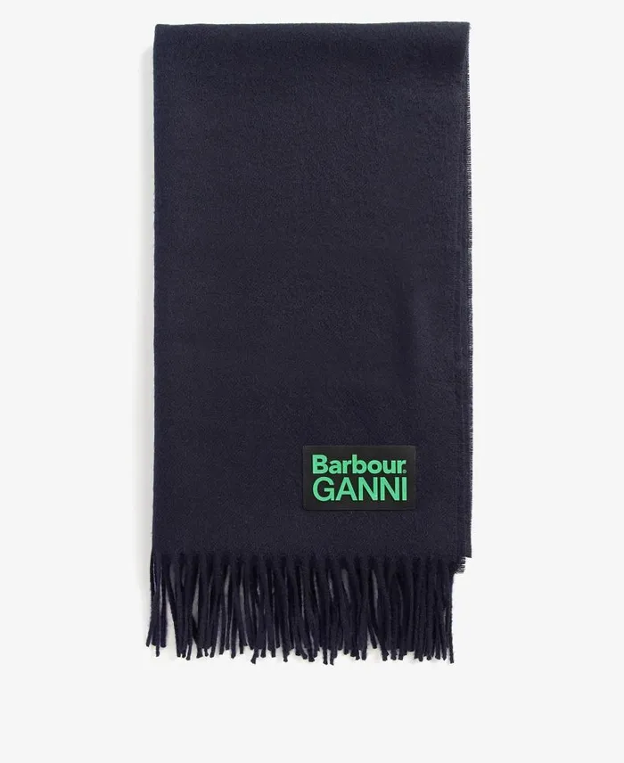 Barbour X GANNI Scarf Classic Navy Women Barbour Scarves and Wraps