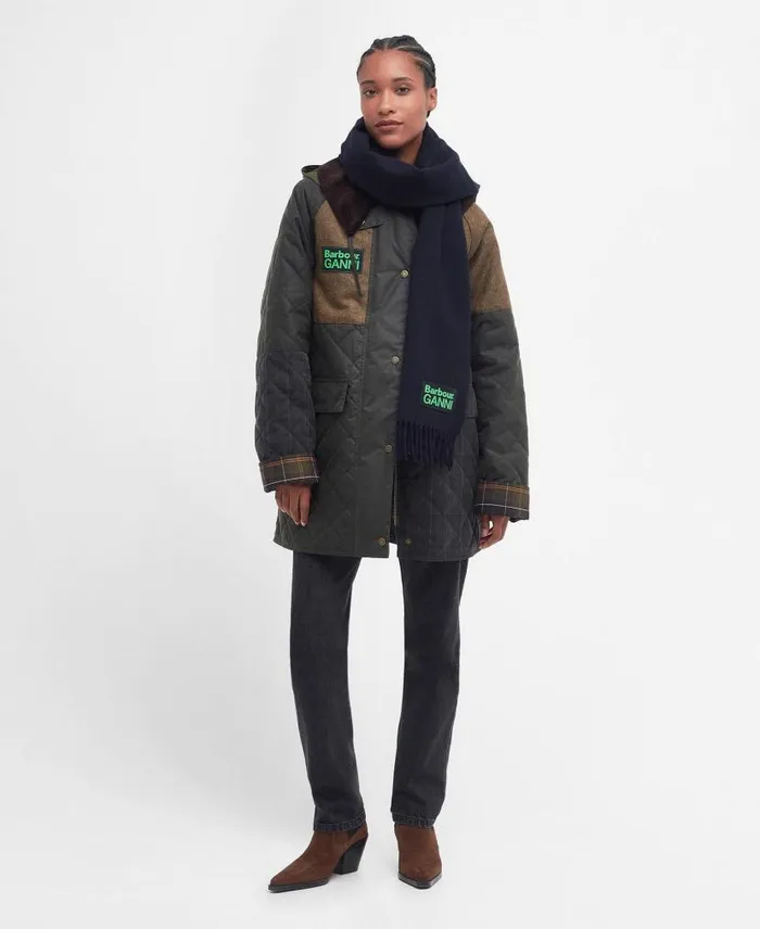 Barbour X GANNI Scarf Classic Navy Women Barbour Scarves and Wraps