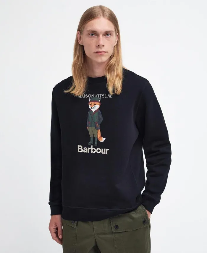 Barbour X Maison Kitsunu00e9 Beaufort Fox Sweatshirt Uniform Green Men Barbour Hoodies and Sweatshirts
