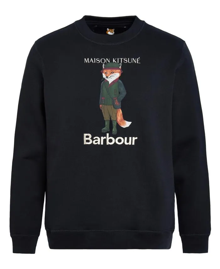 Barbour X Maison Kitsunu00e9 Beaufort Fox Sweatshirt Uniform Green Men Barbour Hoodies and Sweatshirts