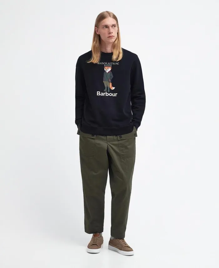 Barbour X Maison Kitsunu00e9 Beaufort Fox Sweatshirt Uniform Green Men Barbour Hoodies and Sweatshirts