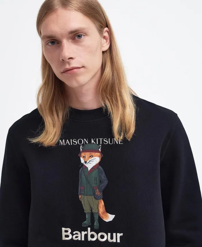 Barbour X Maison Kitsunu00e9 Beaufort Fox Sweatshirt Uniform Green Men Barbour Hoodies and Sweatshirts