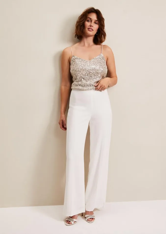 Beatriz Satin Wide Leg Bridal Trousers Ivory Women Phase Eight Trousers