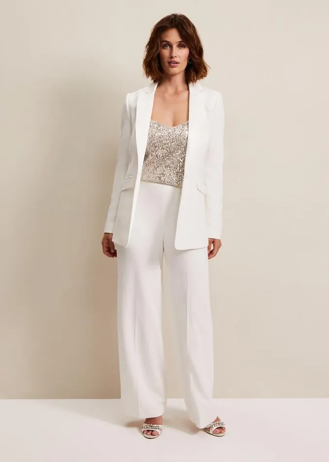 Beatriz Satin Wide Leg Bridal Trousers Ivory Women Phase Eight Trousers