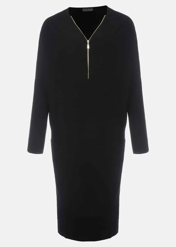 Becca Zip Neck Detail Dress Black Women Phase Eight Dresses