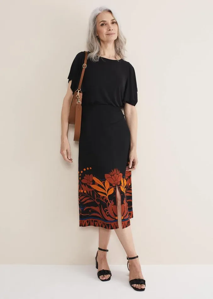 Bellita Placement Print Midi Skirt Blackmulti Women Phase Eight Skirts