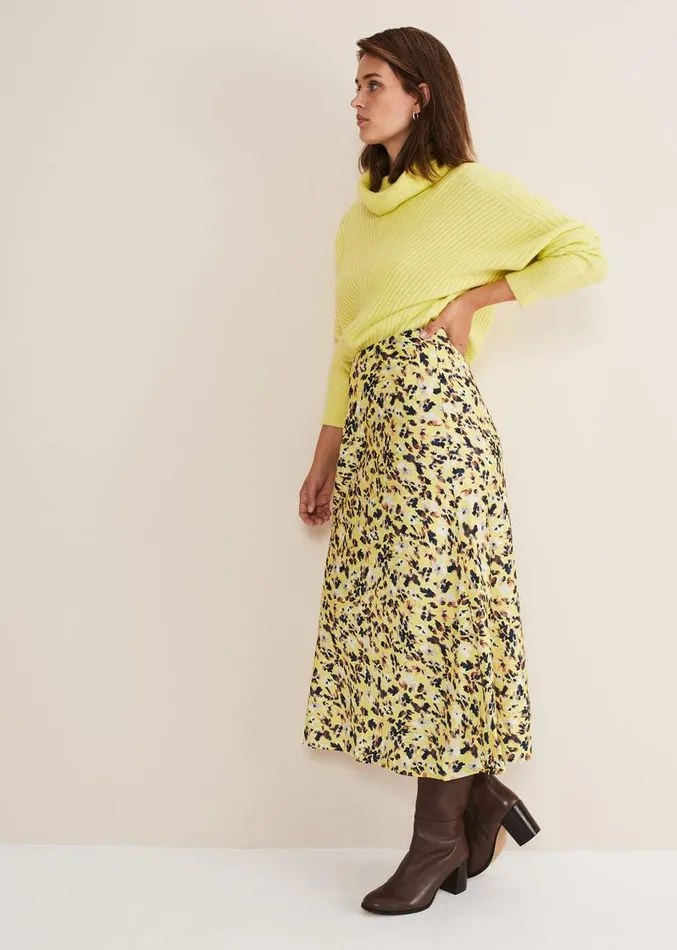 Blaire Floral Satin Slip Skirt Yellow Women Phase Eight Skirts