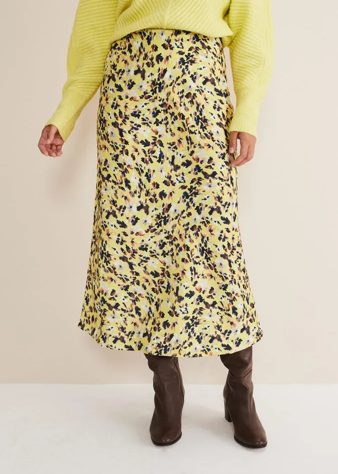 Blaire Floral Satin Slip Skirt Yellow Women Phase Eight Skirts