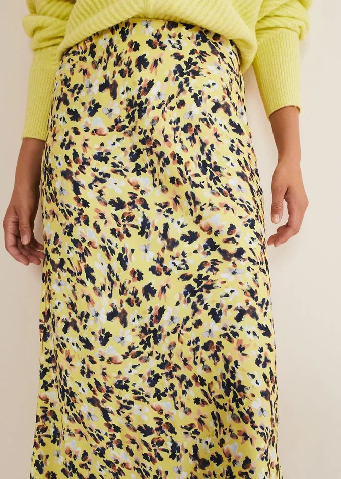 Blaire Floral Satin Slip Skirt Yellow Women Phase Eight Skirts