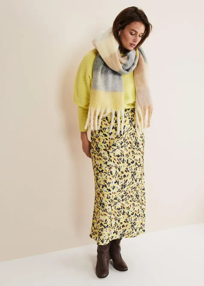Blaire Floral Satin Slip Skirt Yellow Women Phase Eight Skirts