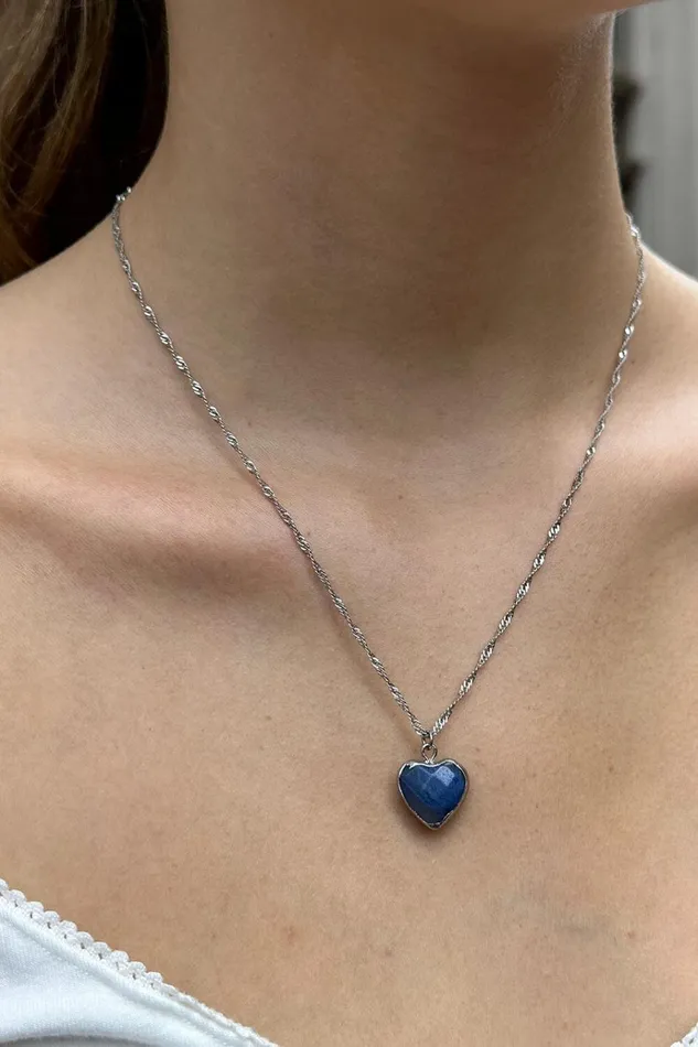 Blue Heart Necklace Silver Women Brandy Melville Jewelry