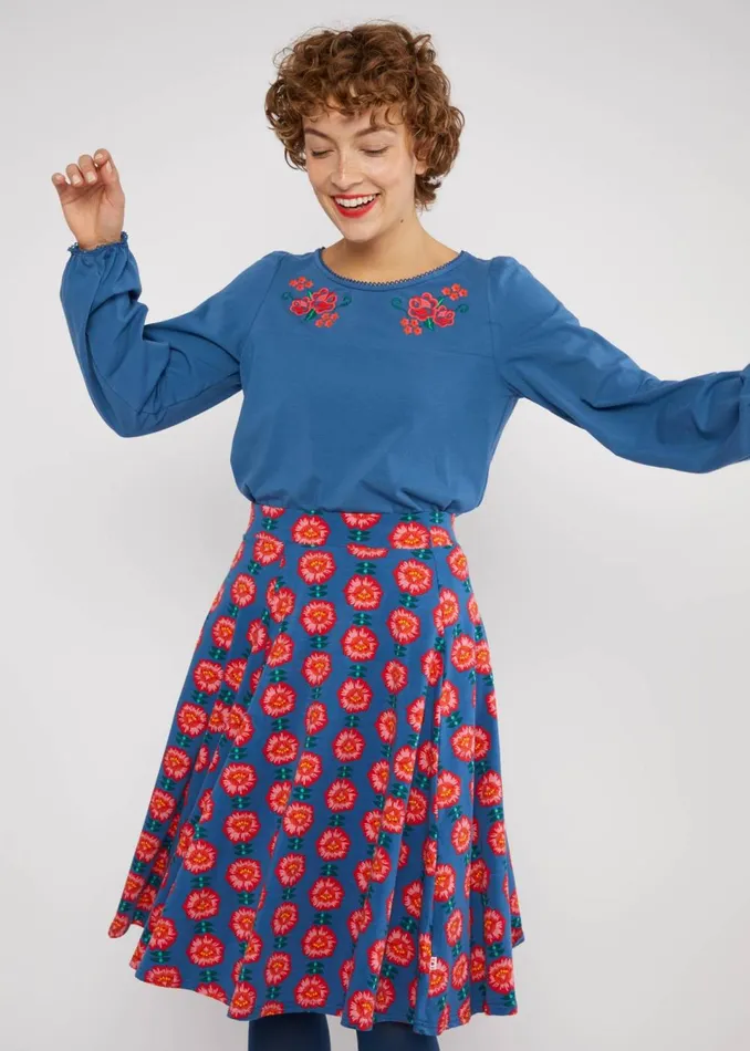Blutsgeschwister Circle Skirt Wooden Heart Circular Blue Women Skirts