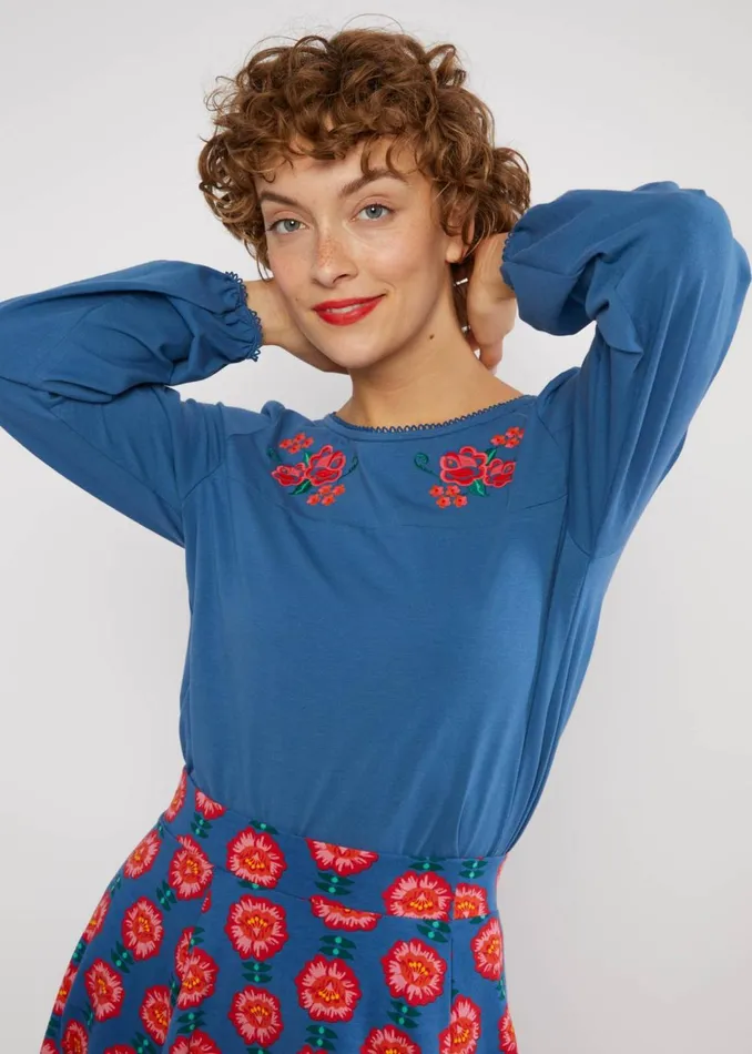 Blutsgeschwister Circle Skirt Wooden Heart Circular Blue Women Skirts