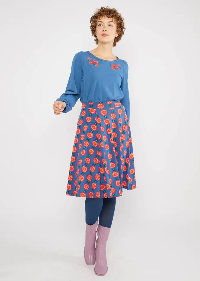 Blutsgeschwister Circle Skirt Wooden Heart Circular Blue Women Skirts