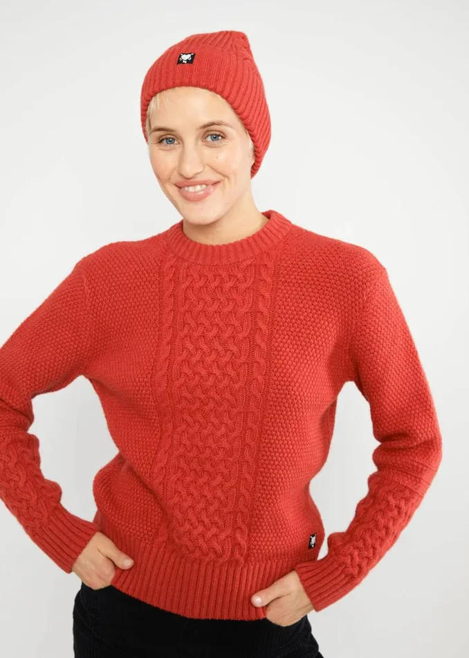 Blutsgeschwister Knitted Hat Lady Mary Aran Red Women Other Accessoires