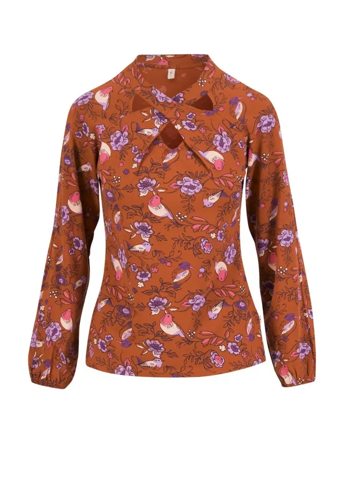 Blutsgeschwister Longsleeve Poetic Garden Boho Brown Women Tops