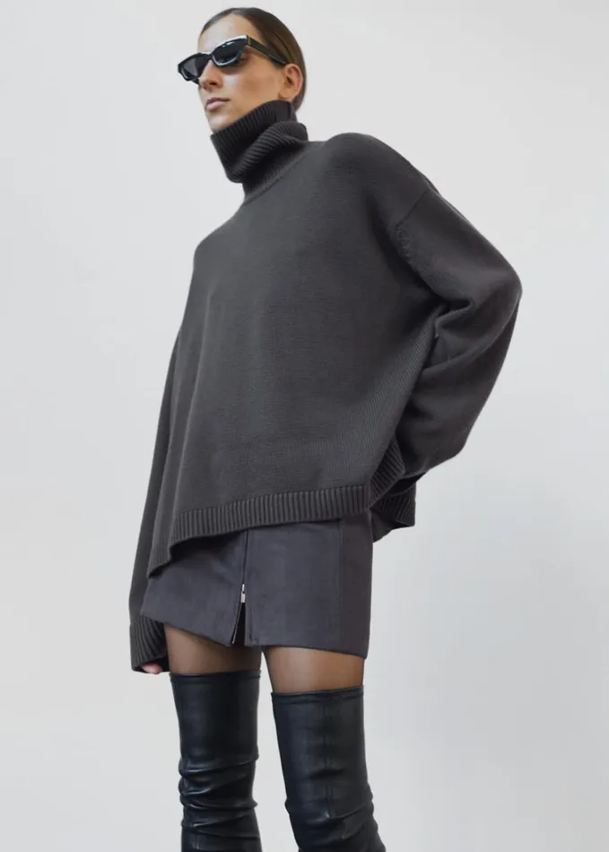 Bottoms Women The Frankie Shop Polly Faux Suede Mini Skirt 8211 Charcoal