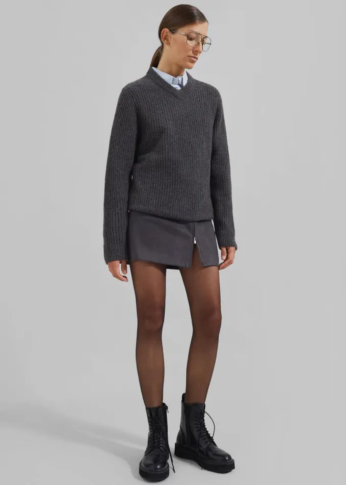 Bottoms Women The Frankie Shop Polly Faux Suede Mini Skirt 8211 Charcoal
