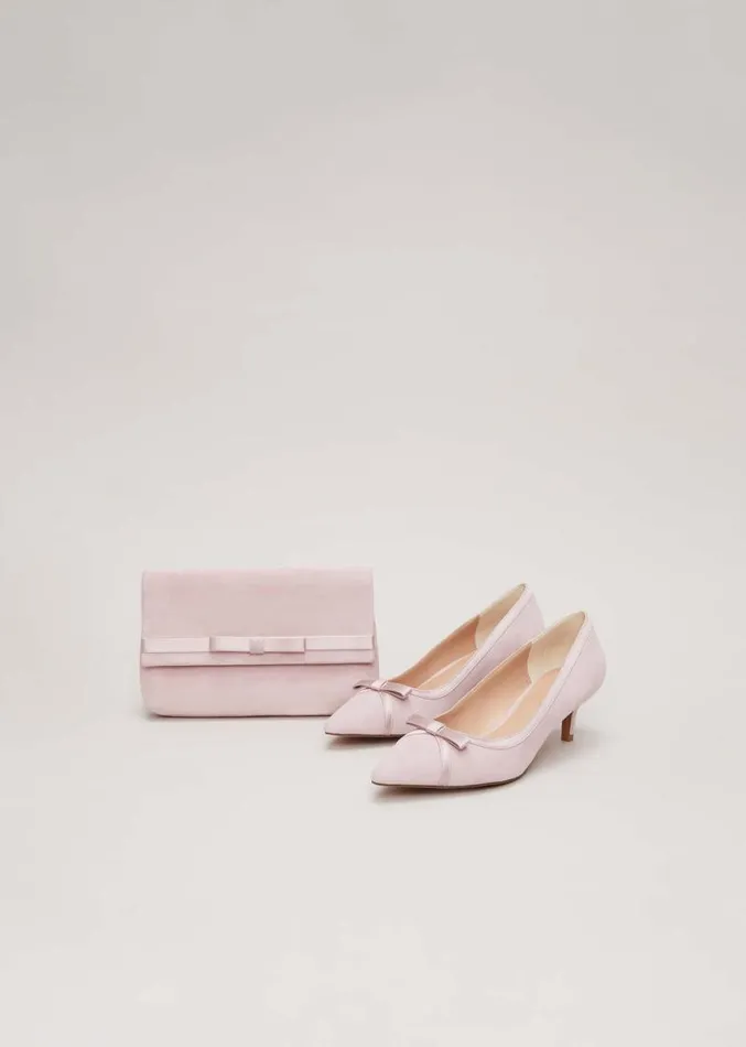 Bow Kitten Heel Shoes Pale Pink Women Phase Eight Occasion Shoes