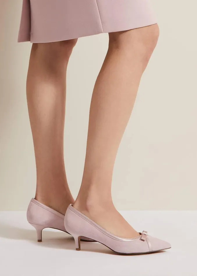 Bow Kitten Heel Shoes Pale Pink Women Phase Eight Occasion Shoes