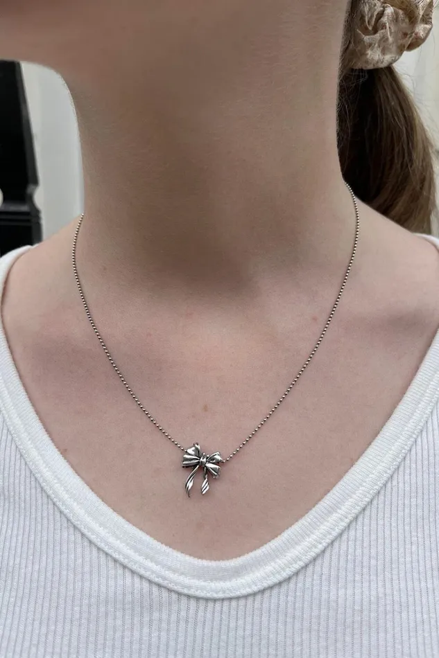 Bow Necklace Silver Women Brandy Melville Jewelry
