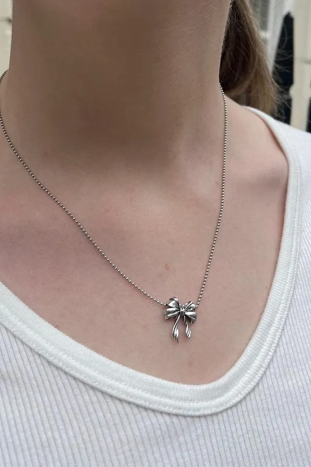 Bow Necklace Silver Women Brandy Melville Jewelry