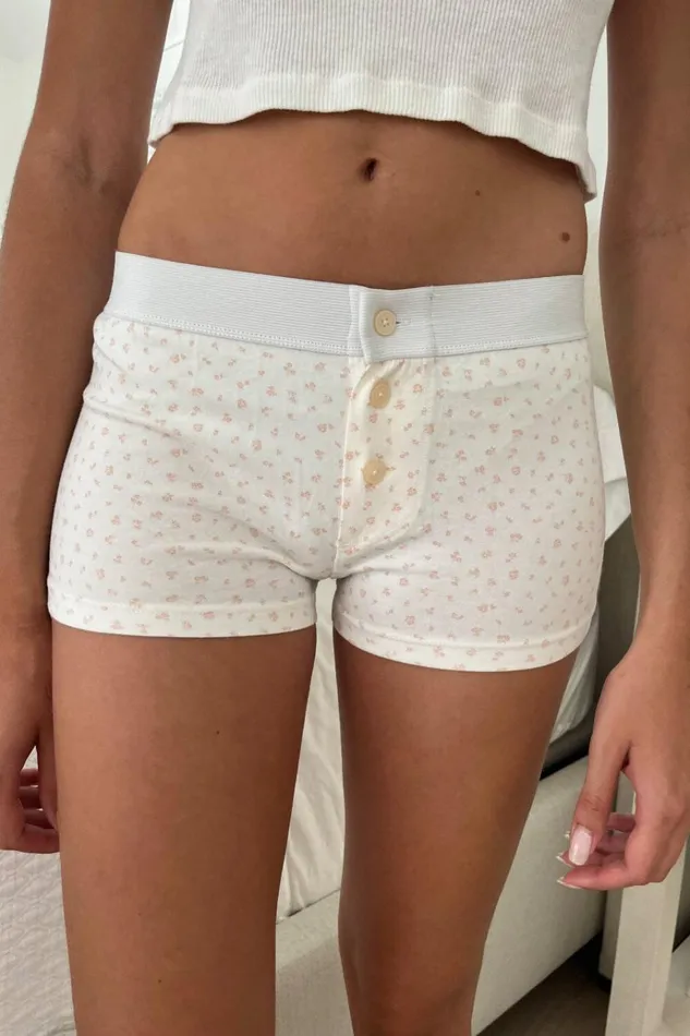 Boy Short Floral Underwear White With Baby Pink Floral Women Brandy Melville Intimates