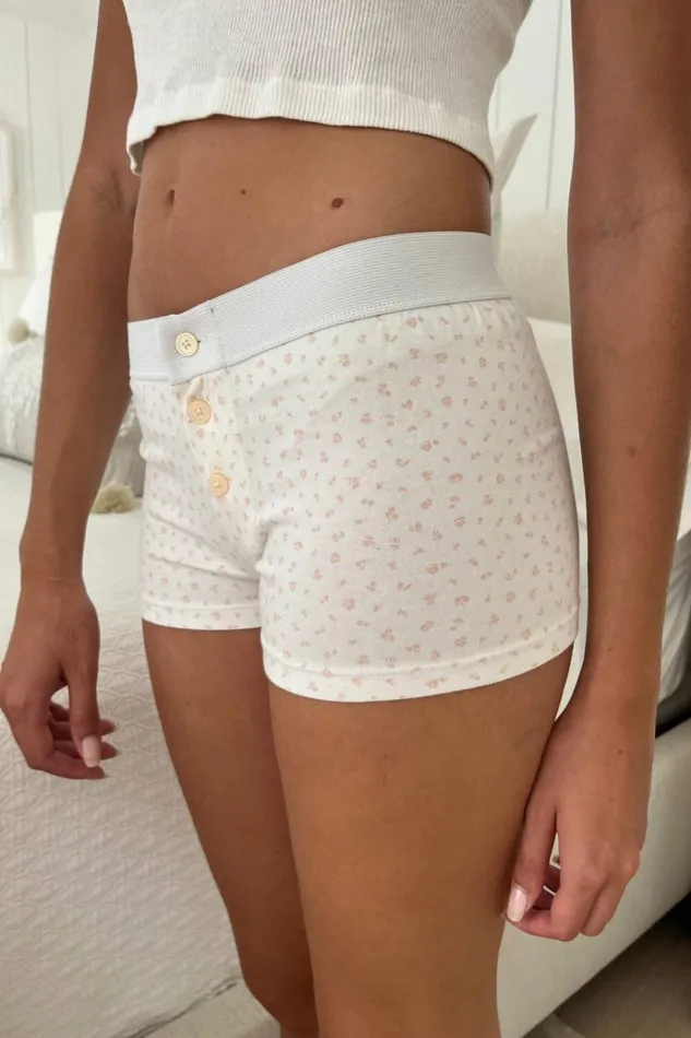 Boy Short Floral Underwear White With Baby Pink Floral Women Brandy Melville Intimates