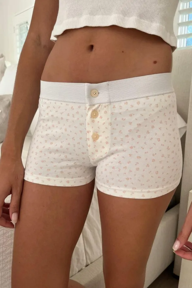 Boy Short Floral Underwear White With Baby Pink Floral Women Brandy Melville Intimates