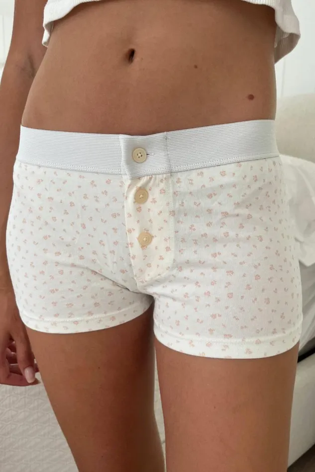 Boy Short Floral Underwear White With Baby Pink Floral Women Brandy Melville Intimates