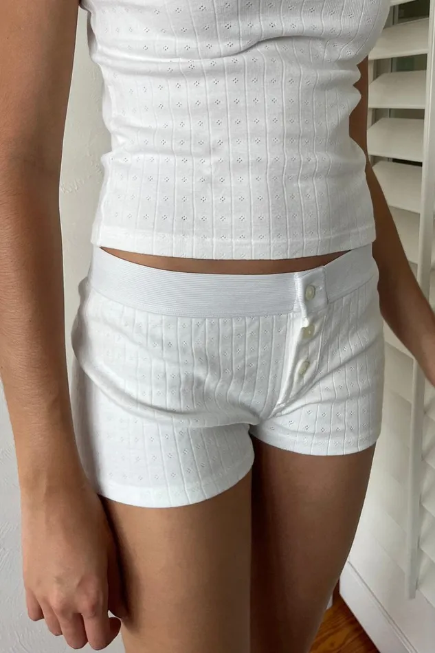 Boyshort Eyelet Underwear Natural White Women Brandy Melville Matching Sets
