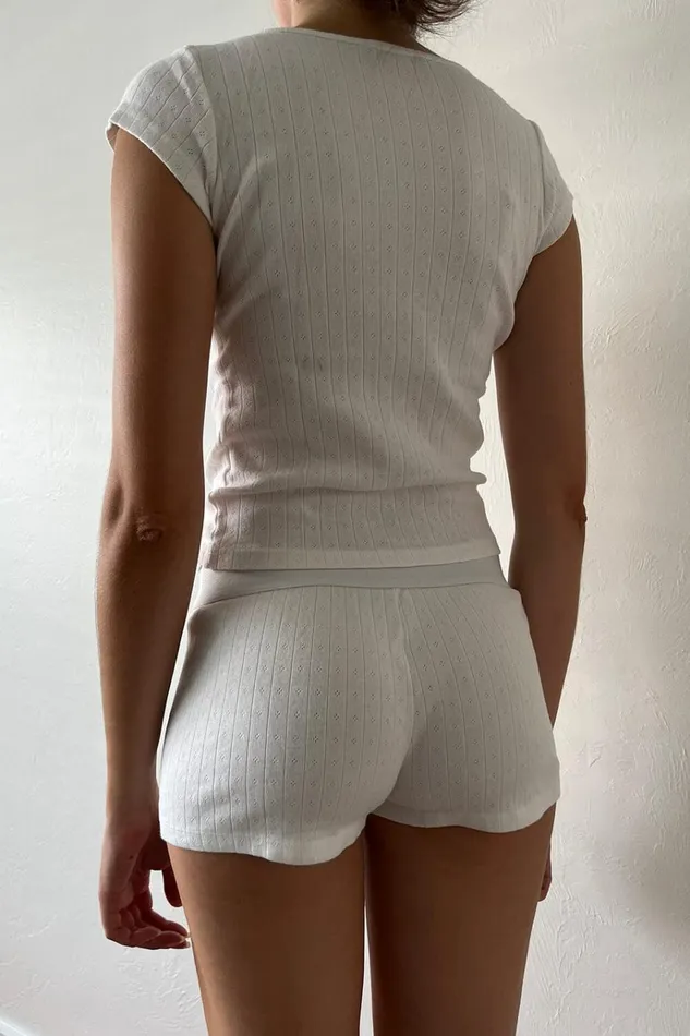 Boyshort Eyelet Underwear Natural White Women Brandy Melville Matching Sets