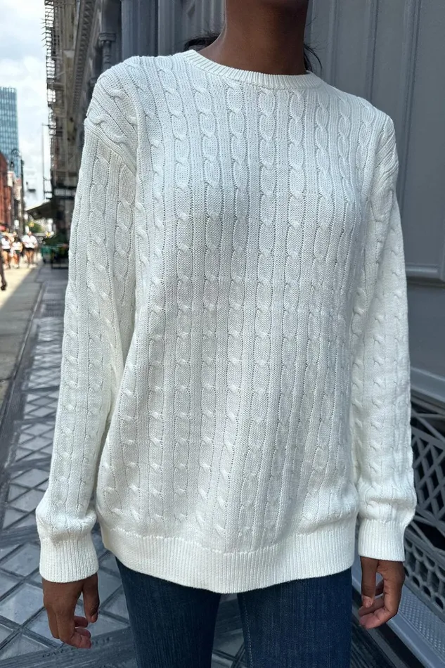 Brianna Cotton Cable Knit Sweater Ivory Women Brandy Melville Sweaters